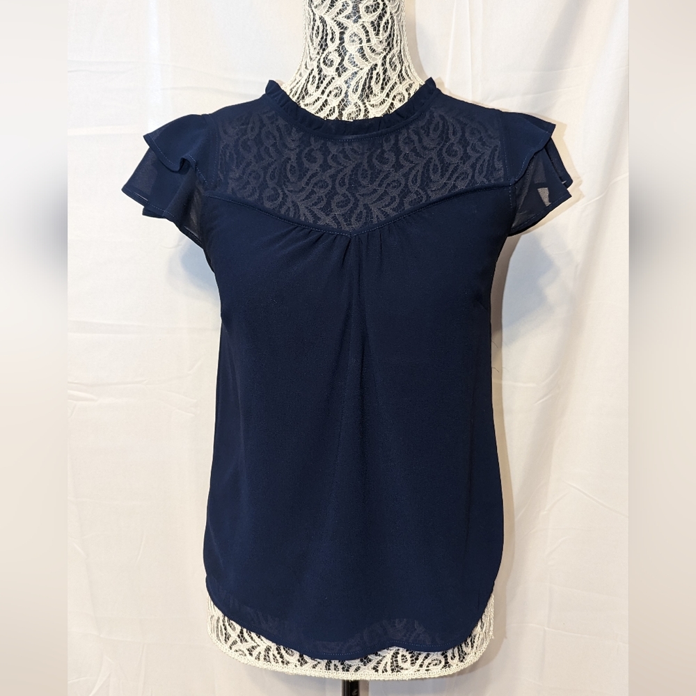 Monteau Navy Blue Flutter Sleeve Top!